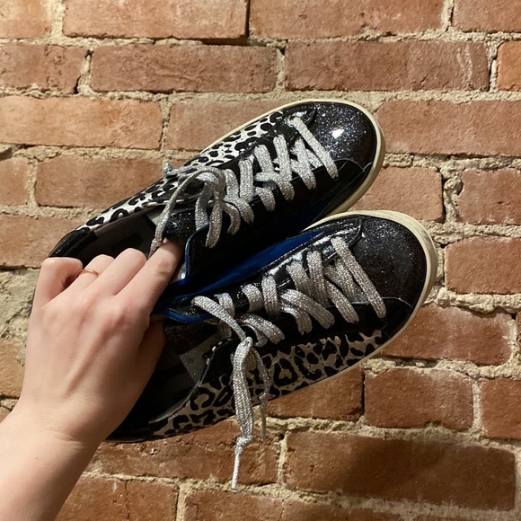 P448 Black Leopard and Blue Velvet Sneakers - Picture 5 of 7
